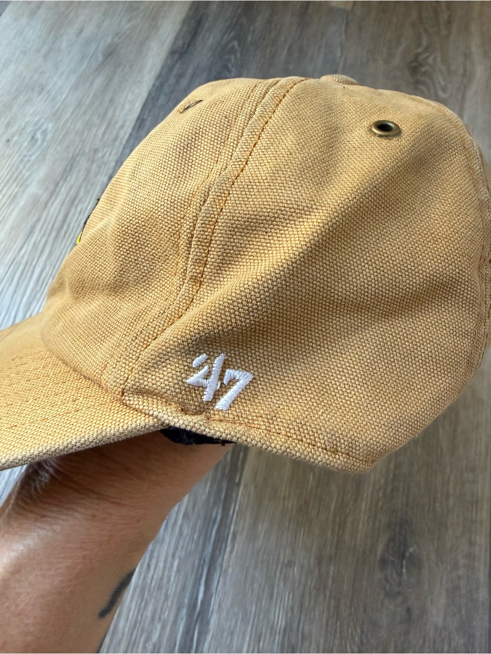 NFL Pittsburgh Steelers Tan Canvas Baseball Cap with Man Kicking Football - Picture 6 of 12